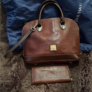 Dooney & Bourke Textured Brown Leather Bag and Wallet
